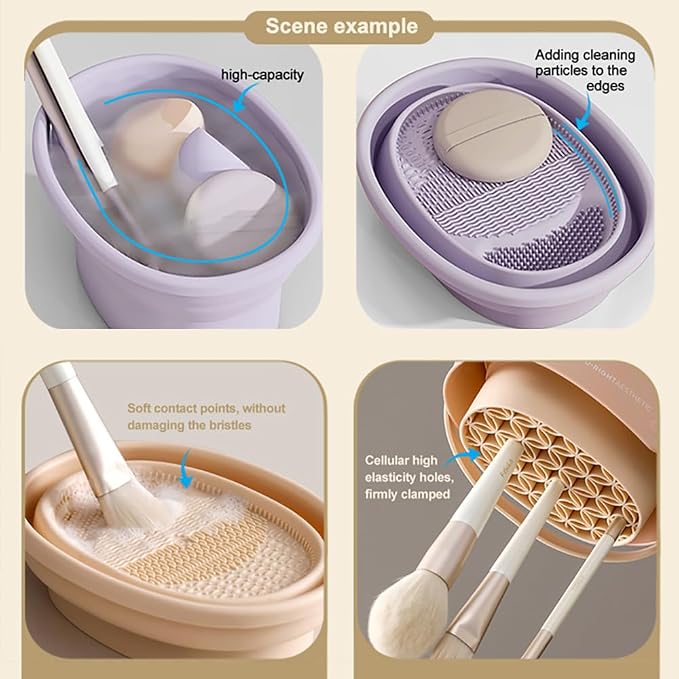 Foldable silicone makeup brush cleaning bowl, makeup tool cleaning bowl - Image 5
