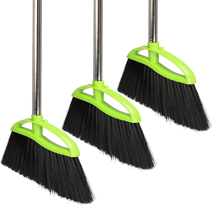 3 Packs Indoor Brooms Green Angle Broom Soft Bristles Long Handle by Dodifker
