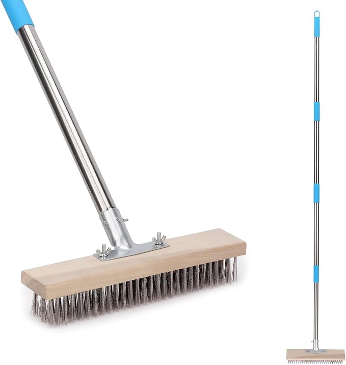 Heavy Duty Wire Broom with 70.8" Telescopic Handle: Stainless Steel Outdoor by BeiLan