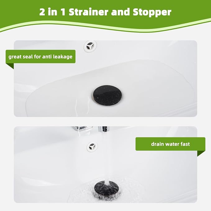 Universal 2PCS Bathroom Sink Stopper 2 in 1 Pop Up Metal Sink Drain Strainer - Image 5