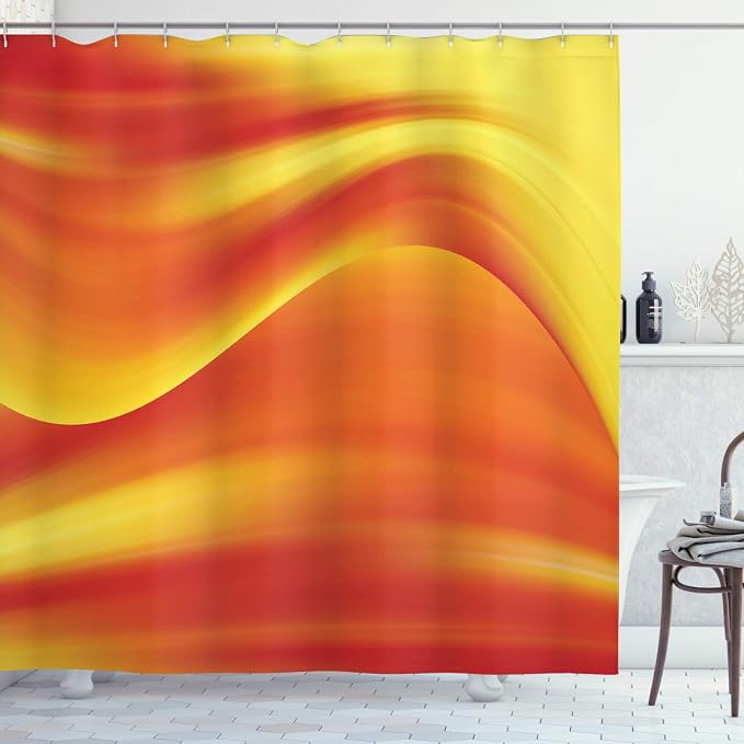 Ambesonne Orange Shower Curtain, Digital Waves by Ambesonne