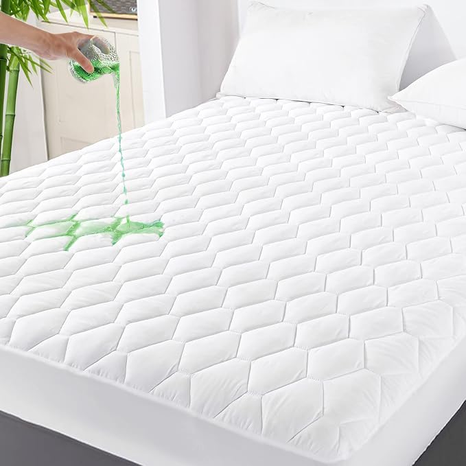 GRT Full Mattress Protector Waterproof, Rayon from Bamboo, Cooling Quilted by GRT