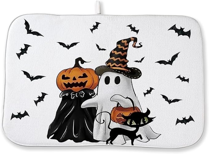 Halloween Dish Drying Mat 18 x 24 Inch Ghost Spooky Jack-O'-Lantern Pumpkin by Sorktse