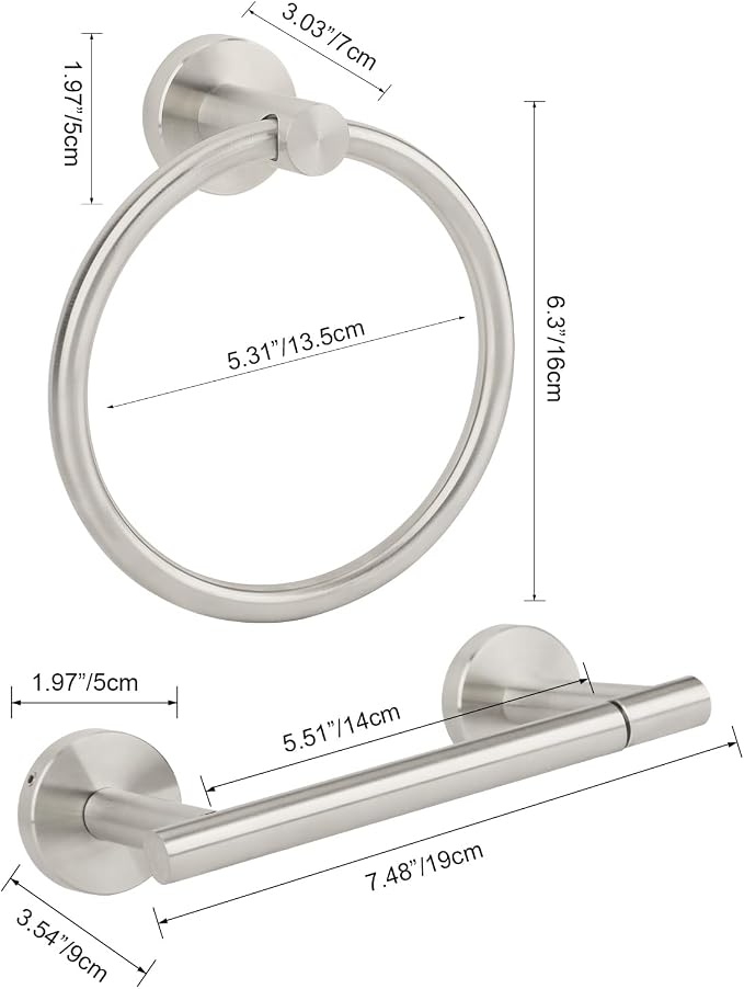 Brushed Nickel Toilet Paper Holder Set, Stainless Steel Towel Ring, Double Post - Image 6