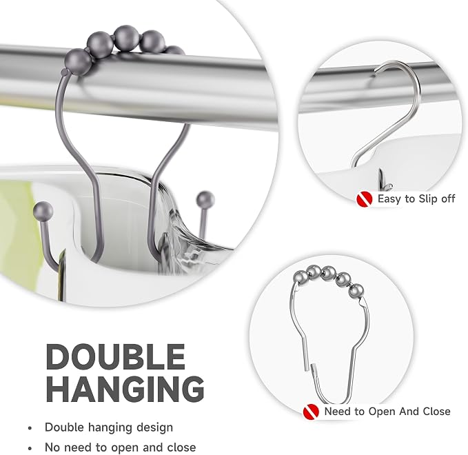 Shower Curtain Hooks, Shower Curtain Rings Rust Proof Double Hook Shower - Image 3