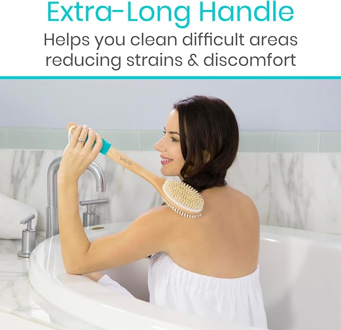 Vive Back Scrubber for Shower – Long Handle Dry Brushing Body Brush - Image 4