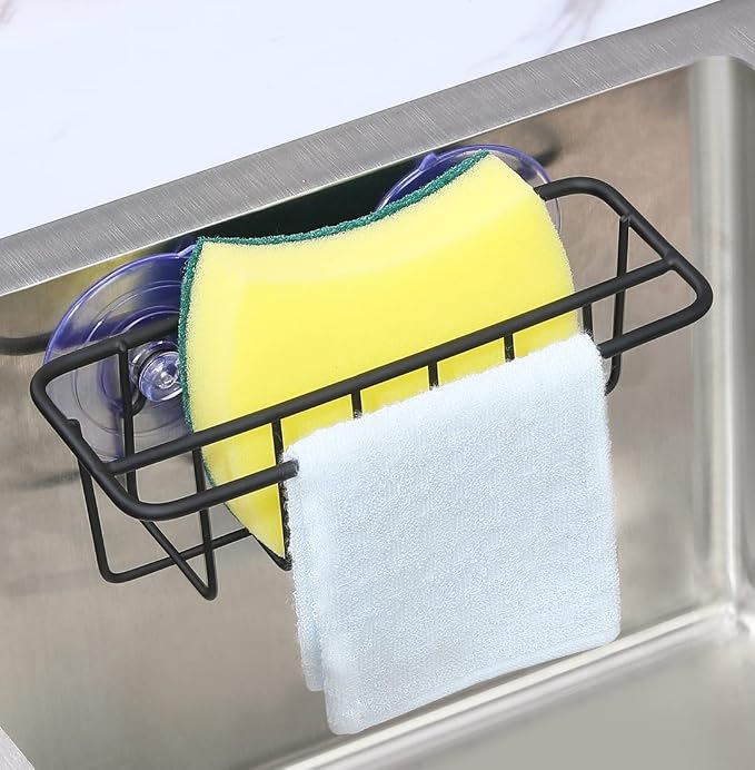 Sink Caddy Sponge Holder for Kitchen Sink Dish Cloth Hanger 2 Suspension Options by TESOT
