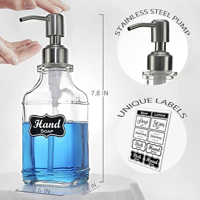 JASAI 2Pack Antique Design Glass Soap Dispenser - Image 7