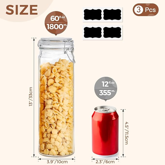 ComSaf 60oz Airtight Glass Jars Set of 3 - Image 2