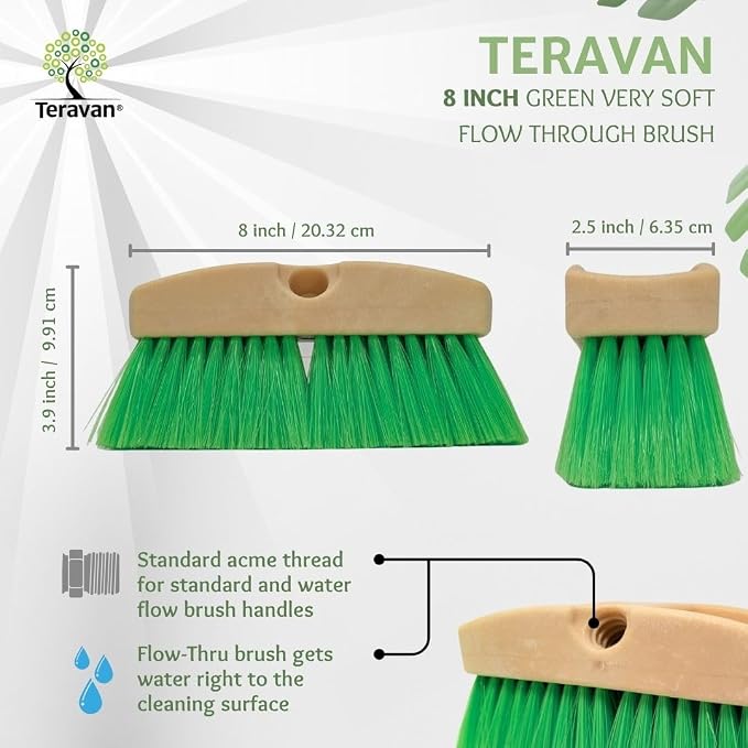 Teravan Green Flow Through Brush Head, 8-Inch Extra Soft Bristle Brush - Image 3