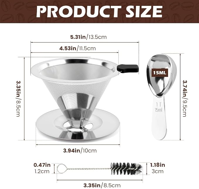 Pour Over Coffee Dripper, Upgraded Double Micro Mesh Filter - Image 2