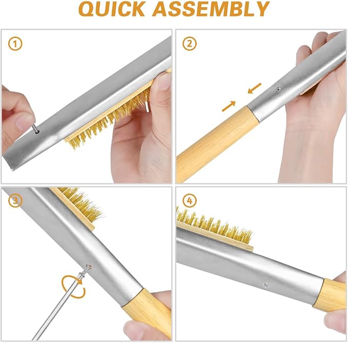 Pizza Oven Brush, BBQ Grill Cleaning Brush Non Scratch Heat Proof Brass Bristles - Image 3
