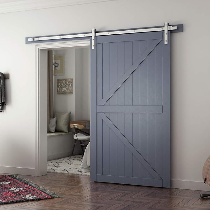 SMARTSTANDARD 8 Feet Brushed Nickel Sliding Barn Hardware Kit-Sturdy Silvery - Image 2
