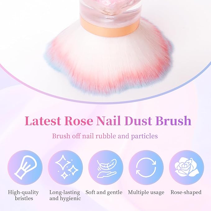 ANGNYA Nail Dust Brush, Rose Nail Art Dust Powder Remover Brush - Image 4