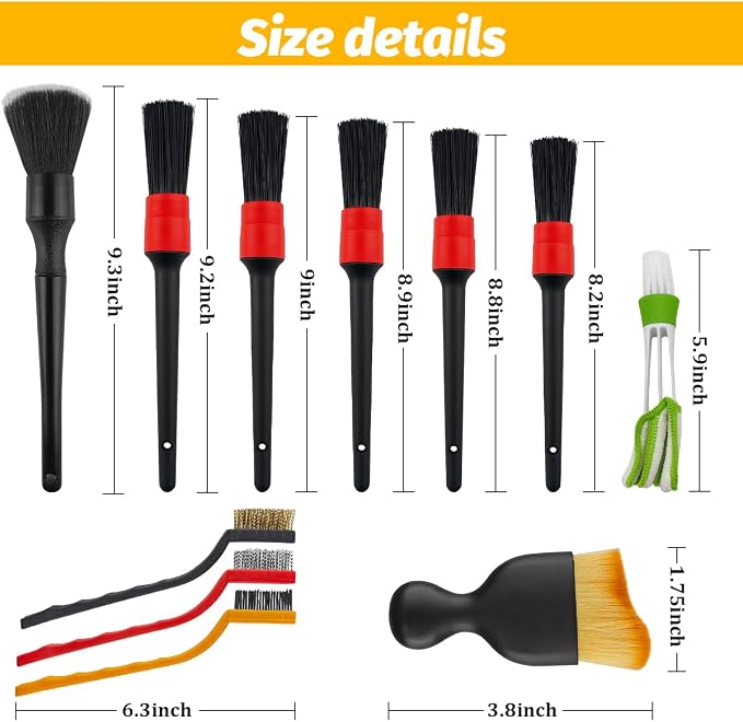 11PCS Car Detailing Brush Set, Soft Boar Hair Vehicle Interior Exterior Detail - Image 2