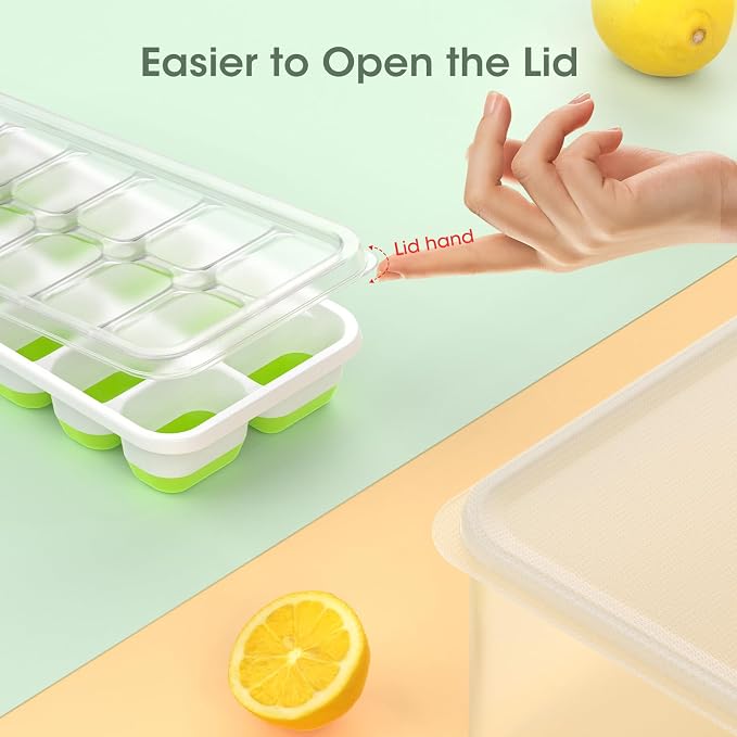 DOQAUS Ice Cube Tray with Lid and Bin, 4 Pack Silicone Plastic Ice Cubes Trays - Image 7