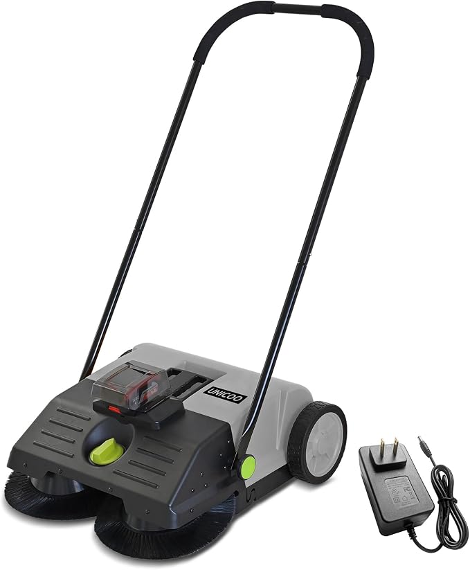 UNICOO® Electric Hand Push Floor Sweeper – Battery Powered Walk-Behind Sweeper by UNICOO