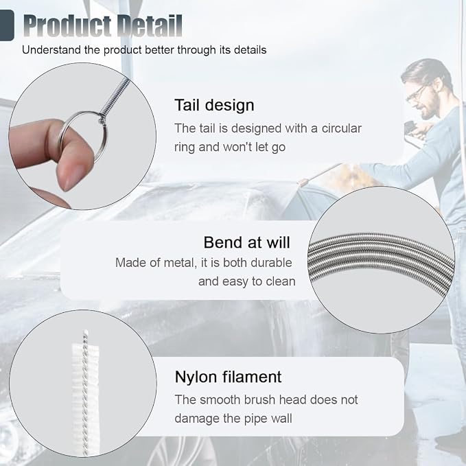 Long Drain Wire Brush, 60 Inch Flexible Pipe Tube Brush, Nylon Stainless Steel - Image 3