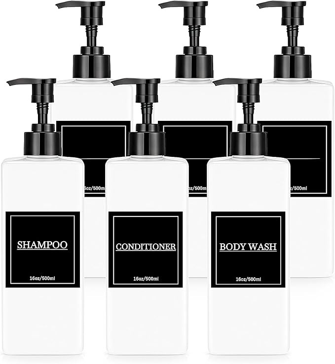 Tanlade 6 Pcs Shampoo and Conditioner Dispenser Bottles 16oz Modern Shower Soap by Tanlade