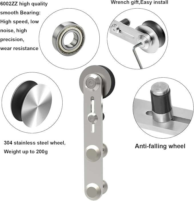 TSMST 5.5FT Sliding Barn Door Hardware Kit, Stainless Steel Heavy Duty Sturdy - Image 7