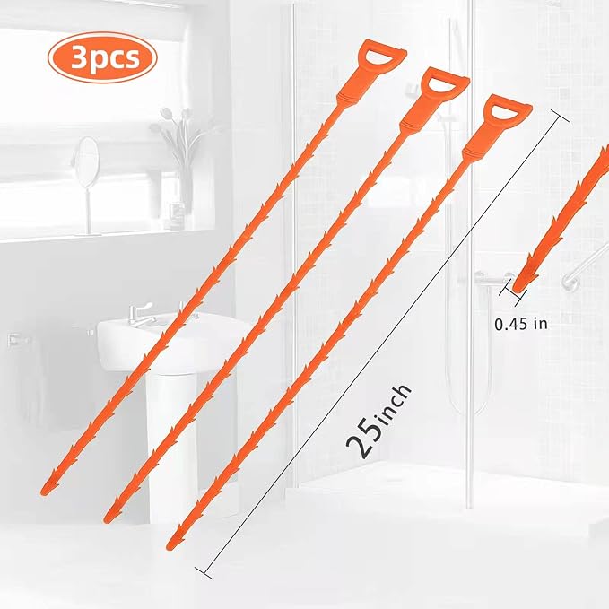 3 Pack 25 Inch Hair Snake Hair Drain Clog Remover Cleaning Tool Drain Opener - Image 2