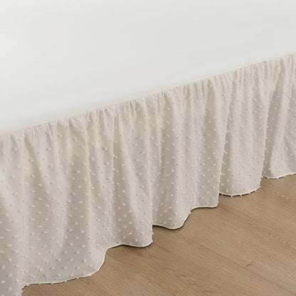 Tufted Dot Bed Skirt Full Size Ruffled Bed Skirt with Split Corners, 18 Inch Drop Dust Ruffle Bed Skirts with Platform, Ivory