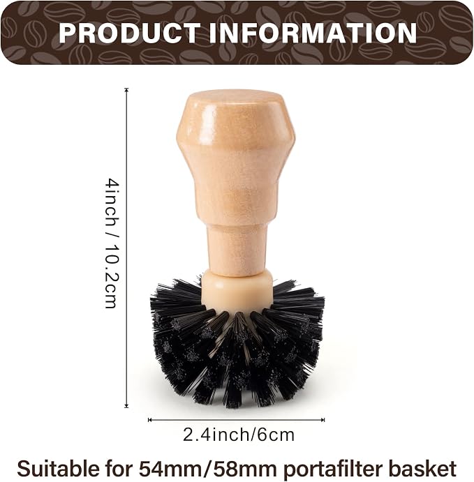 Coffee Portafilter Basket Cleaning Brush, Stiff Bristles and Wood Handle Coffee - Image 2