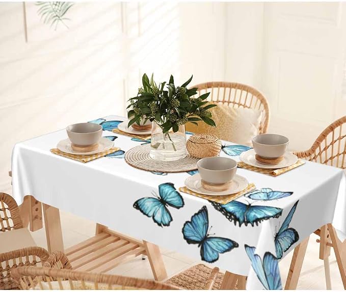 Blue Butterflies Tablecloths for Rectangle Tables Watercolor Art Moth Wings - Image 7