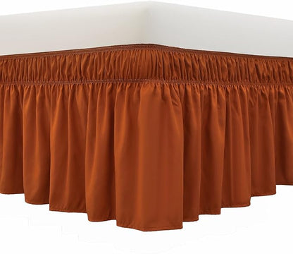 MEILA Wrap Around Bed Skirt Three Fabric Sides Elastic Dust Ruffled 18 Inch Tailored Drop,Easy to Install Fade Resistant-Caramel, Queen/King