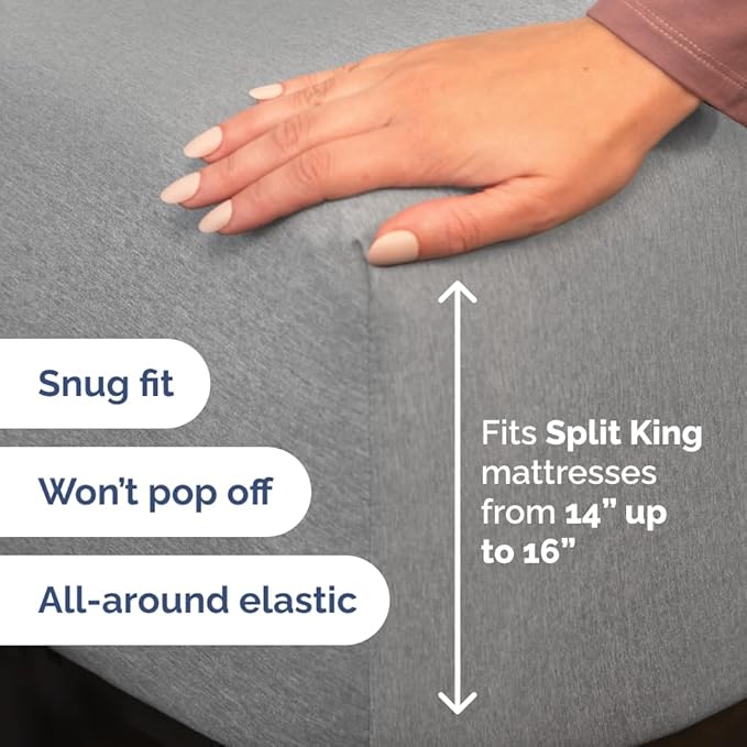 Split Head King Sheet Set – 4 Piece Flex Split Top King Sheets for Adjustable Beds - Fits 14” to 16" Mattress w/ Deep Pockets - Breathable & Cooling - Luxury Bedding and Wrinkle Free - Heathered Grey