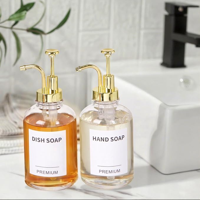 12oz Dish Soap Dispenser for Kitchen, Hand Glass Soap Dispenser Set - Image 5