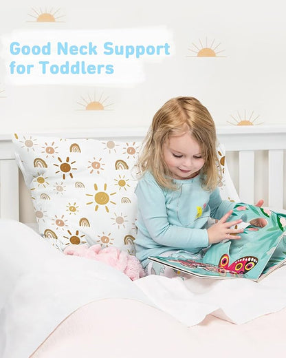 Babebay Toddler Pillow,13X18 Toddler Pillows for Sleeping, Machine Washable Kids Pillow with Pillowcase, Perfect for Travel, Toddlers Cot (Sunshine Rainbow)