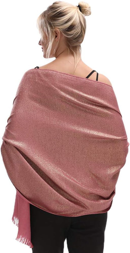 LMVERNA Women's Sparkling Metallic Soft Pashmina Shawls and Wraps Scarf in Solid Colors