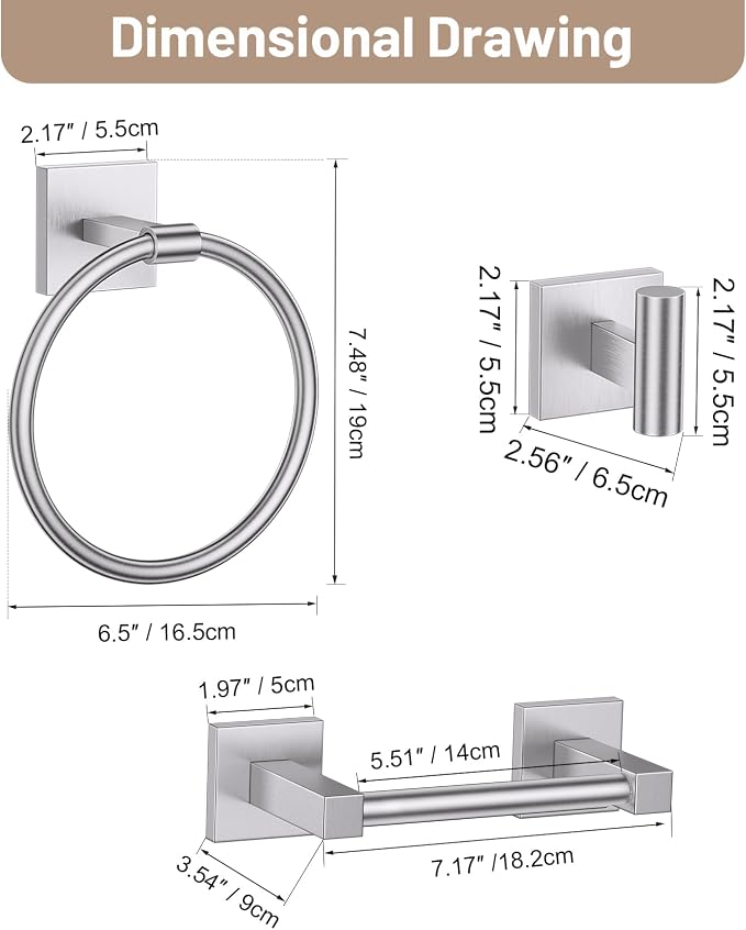 Towel Ring Set 4 Piece Bathroom Hardware Set Includes Towel Ring 2 Towel Hooks - Image 7