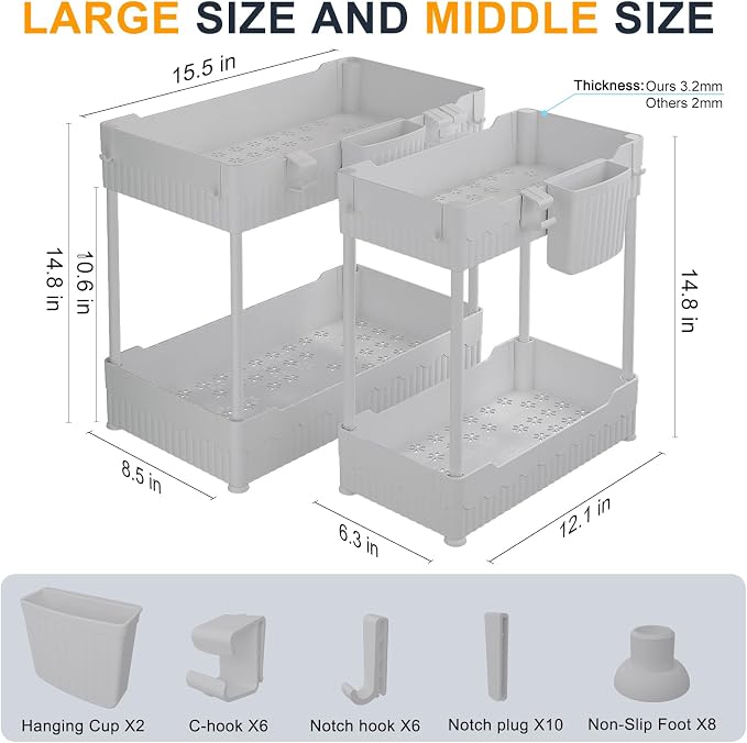 2 Pack Under Sink Organizer, Under Bathroom Cabinet Organizer - Image 2