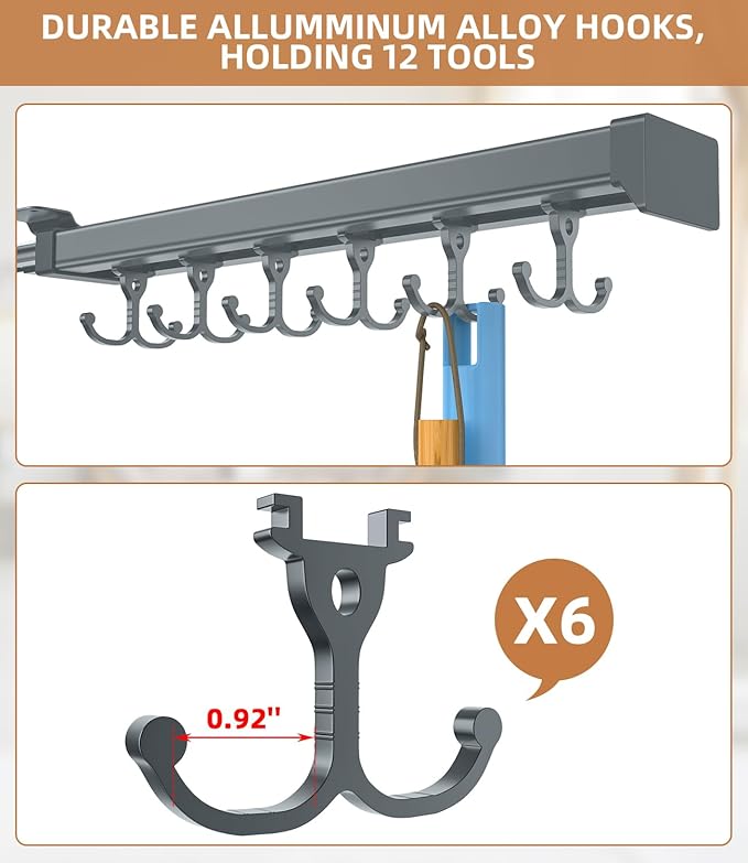 Pull Out Broom Holder, Garage Organization Hooks, - Image 3