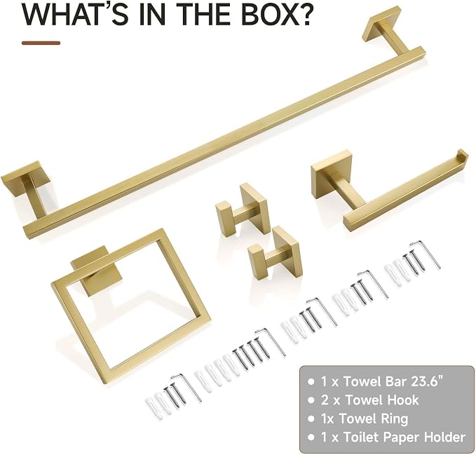 TQKAG 5-Piece Bathroom Accessories Set Brushed Gold Bathroom Hardware Set - Image 8