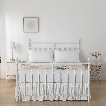 Tufted Dot Bed Skirt Full Size Ruffled Bed Skirt with Split Corners, 18 Inch Drop Dust Ruffle Bed Skirts with Platform, Ivory