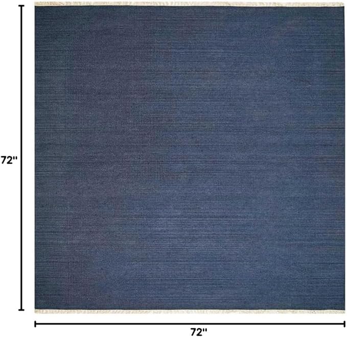 Rugsotic Carpets Hand Woven Flat Weave Kilim Wool ECO-Friendly Area Rugs - 6'x6', Square Shape, Blue Color, Solid Plain Design, Low Pile Handmade Area Rugs for Living Room, Bed Room (D00111)