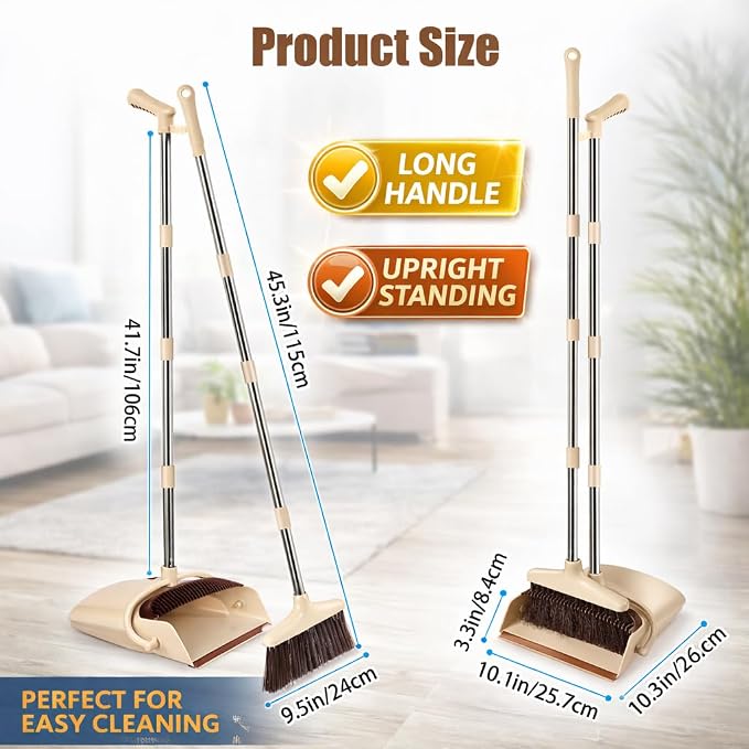 Broom and Dustpan Set with Long Handle and 6 Bonus Cleaning Tools, Upright - Image 2