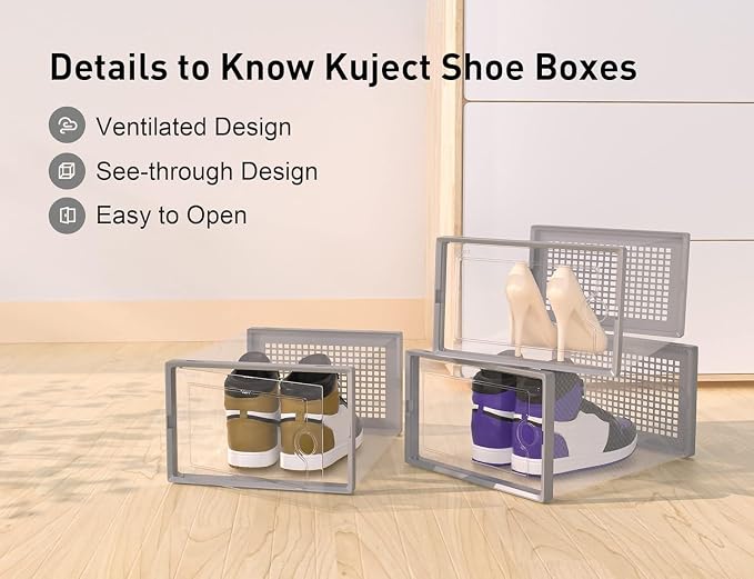 Kuject X-Large Shoe Storage Boxes Organizers Clear Plastic Stackable 12 Pack - Image 4