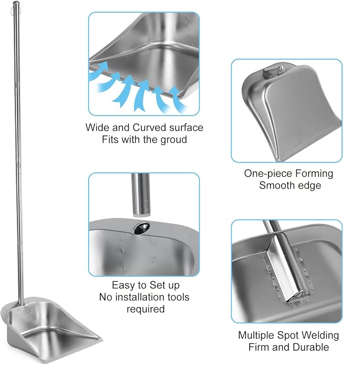 Heavy Duty Dustpan with Long Handle, VOOWO 43" Stainless Steel Dust Pan - Image 3