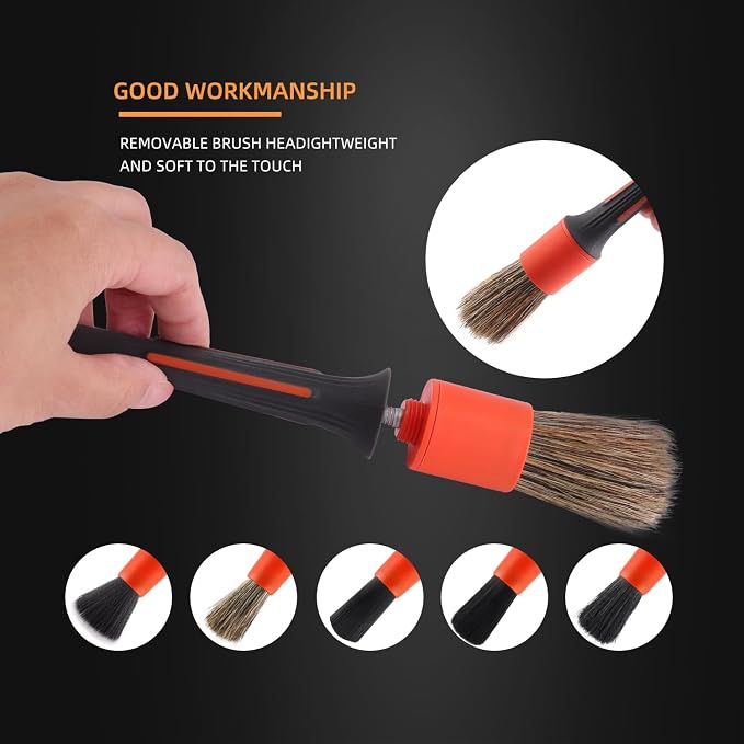 SPTA Car Detailing Brush Set, 5 Pack V2.0 Soft Boar Hair Auto Detail Brush Kit - Image 4
