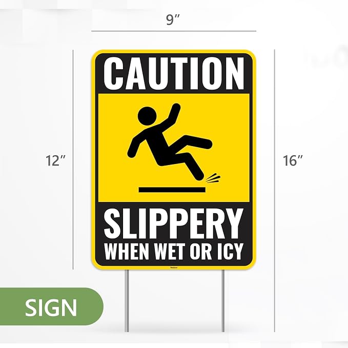 2PC Caution Slippery When Wet Or Icy Sign - Image 3
