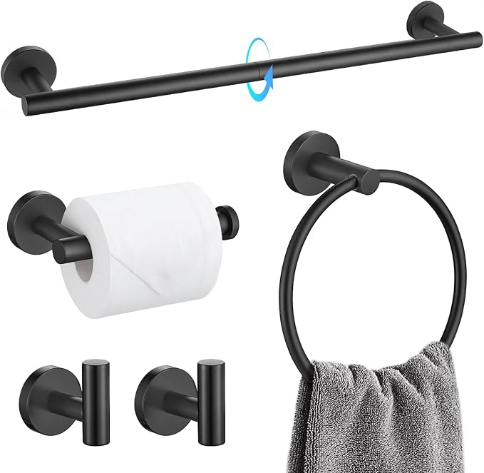 TQKAG Matte Black Bathroom Hardware Set 5 Pieces, SUS304 Stainless Steel Towel by TQKAG