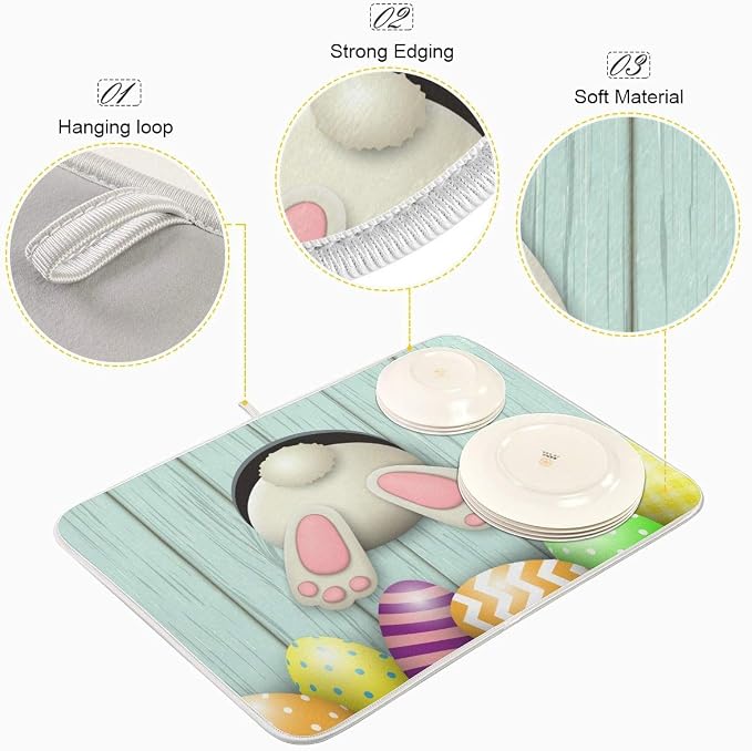 Happy Easter Eggs Bunny Tail Dish Drying Mat 18x24 - Image 4