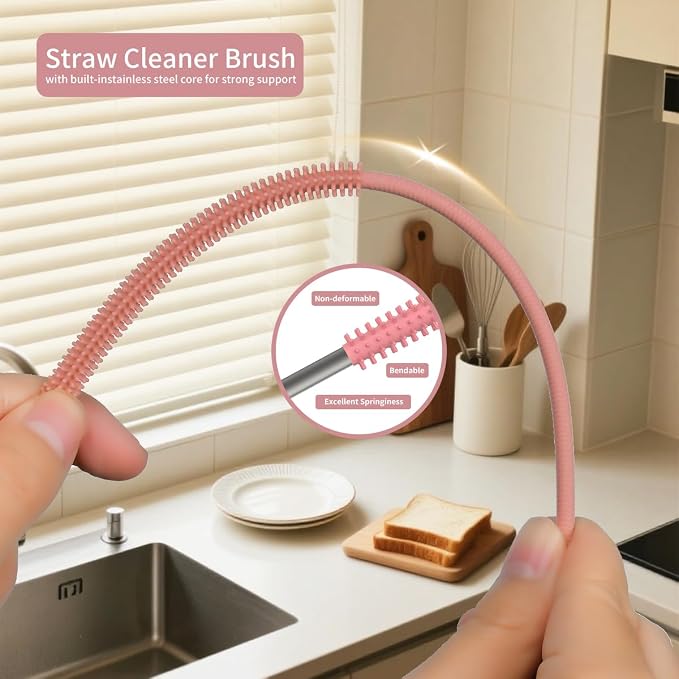 4PCS Silicone Straw Cleaner Brush, Reusable Straw Brush Extra Long - Image 4