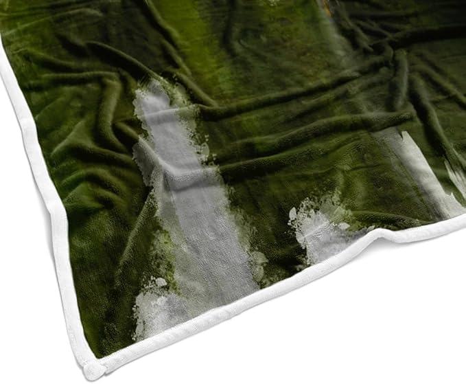 Abstract Ombre Throw Blankets, Modren Chic Art Oil Painting Cozy Warm Bed Couch Blanket, Sage Green Gold White Fleece Flannel Throws to Decorate The Room and Bedroom