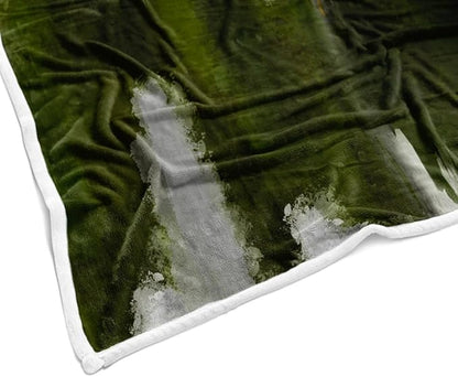Abstract Ombre Throw Blankets, Modren Chic Art Oil Painting Cozy Warm Bed Couch Blanket, Sage Green Gold White Fleece Flannel Throws to Decorate The Room and Bedroom