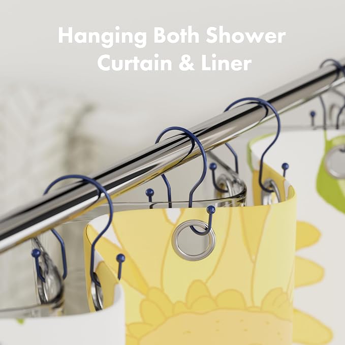 AmazerBath Shower Curtain Hooks Blue Shower Curtain Rings, Simple Double Hook - Image 3
